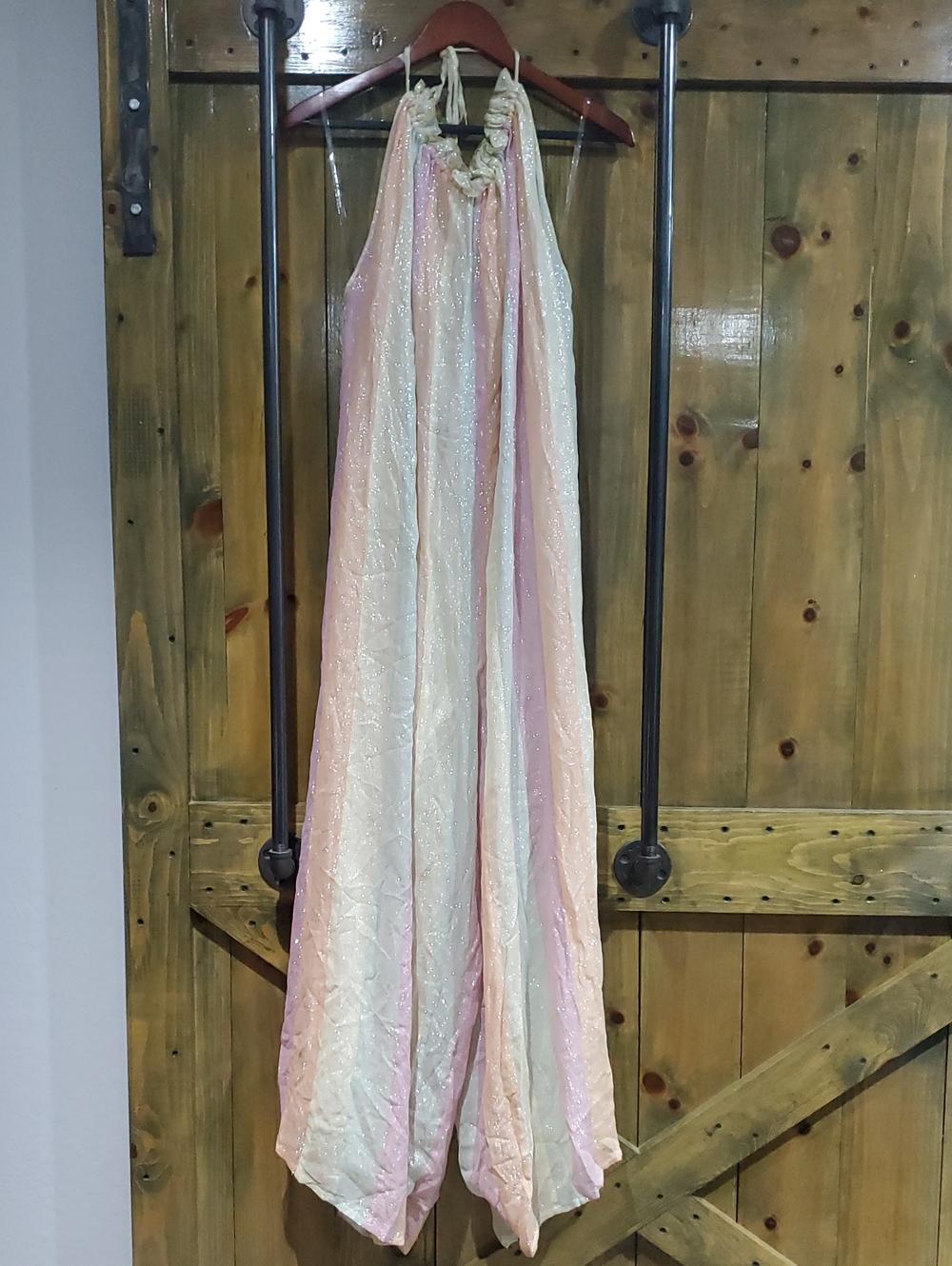 Anthro Sundress Iridescent Pink Pastel Shimmer Halter Jumper One-Piece Flowy M/L